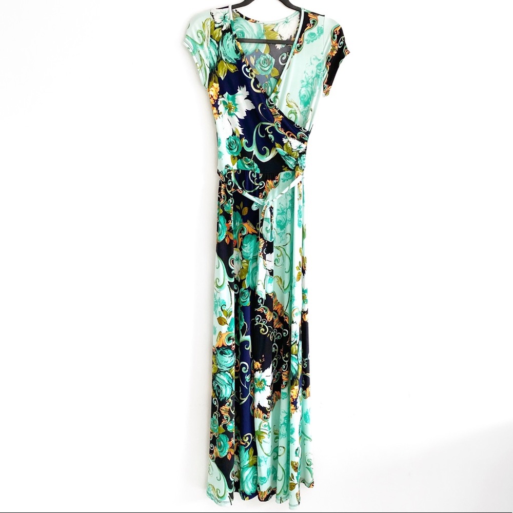 Printed long pant jump suit w/slits - Multi-Color